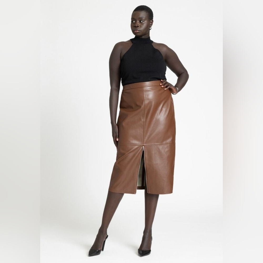 Eloquii Faux Leather Zipper Skirt